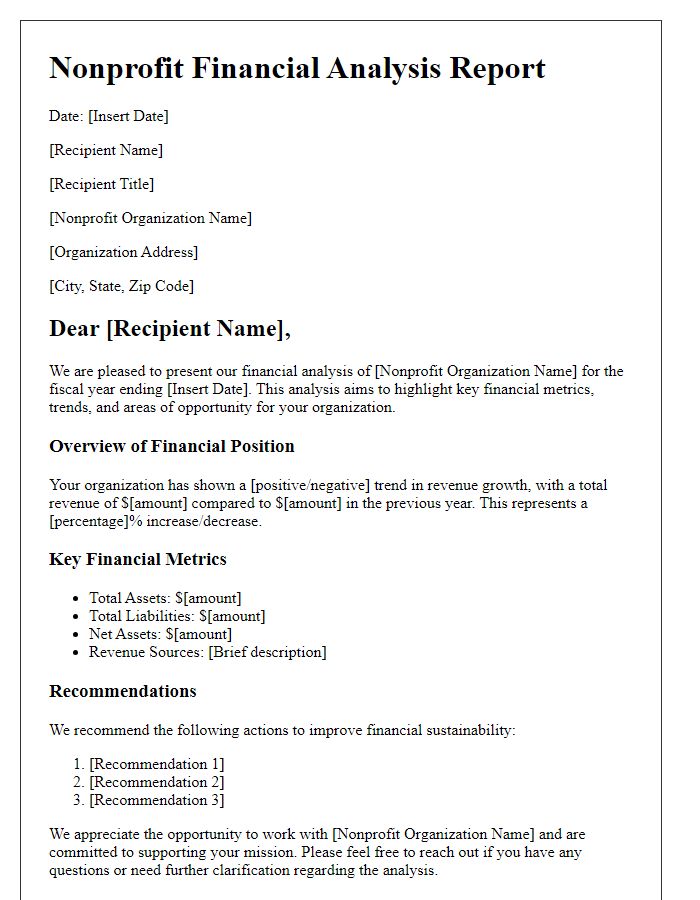 Letter template of nonprofit financial analysis