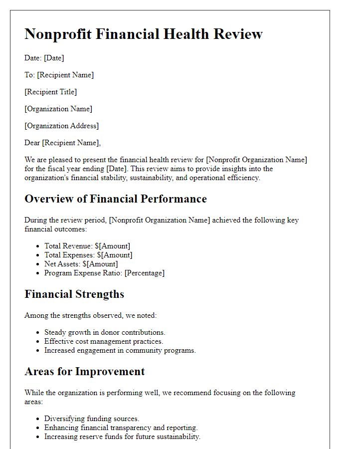 Letter template of nonprofit financial health review