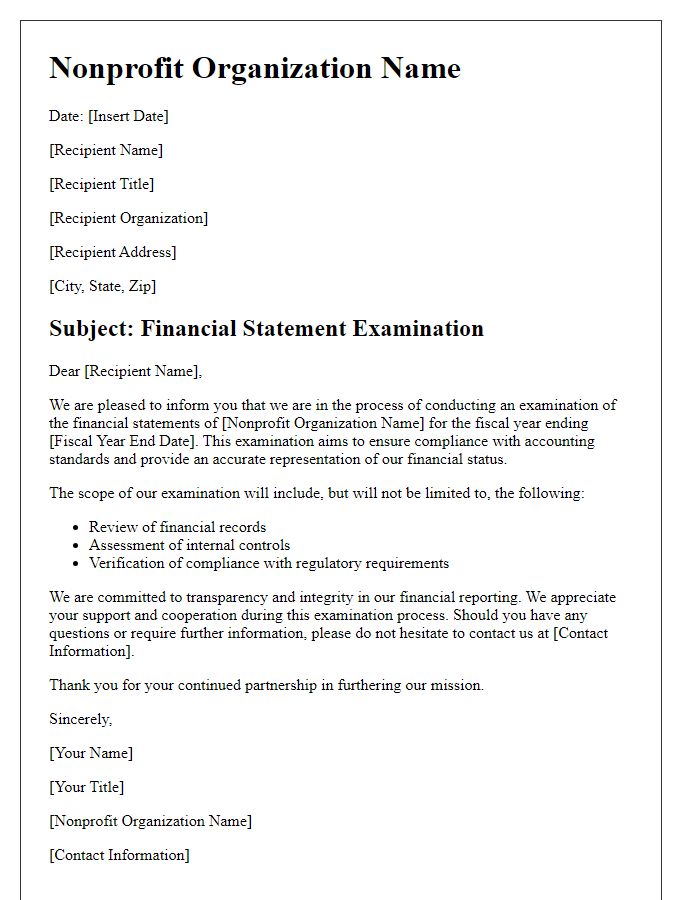 Letter template of nonprofit financial statement examination