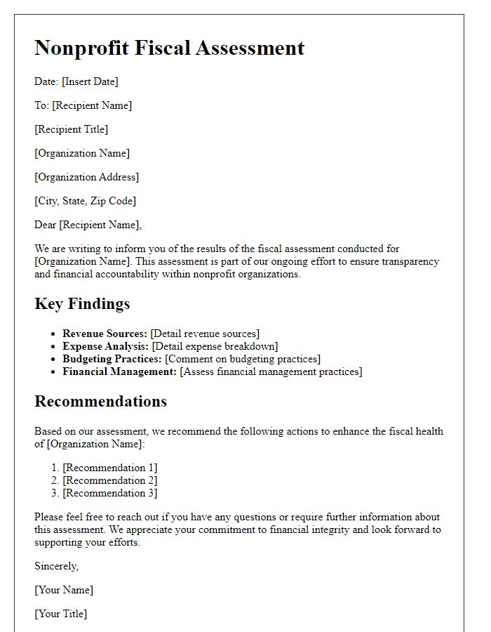 Letter template of nonprofit fiscal assessment