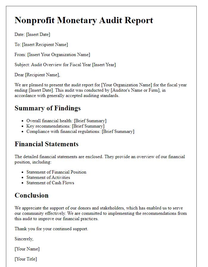 Letter template of nonprofit monetary audit