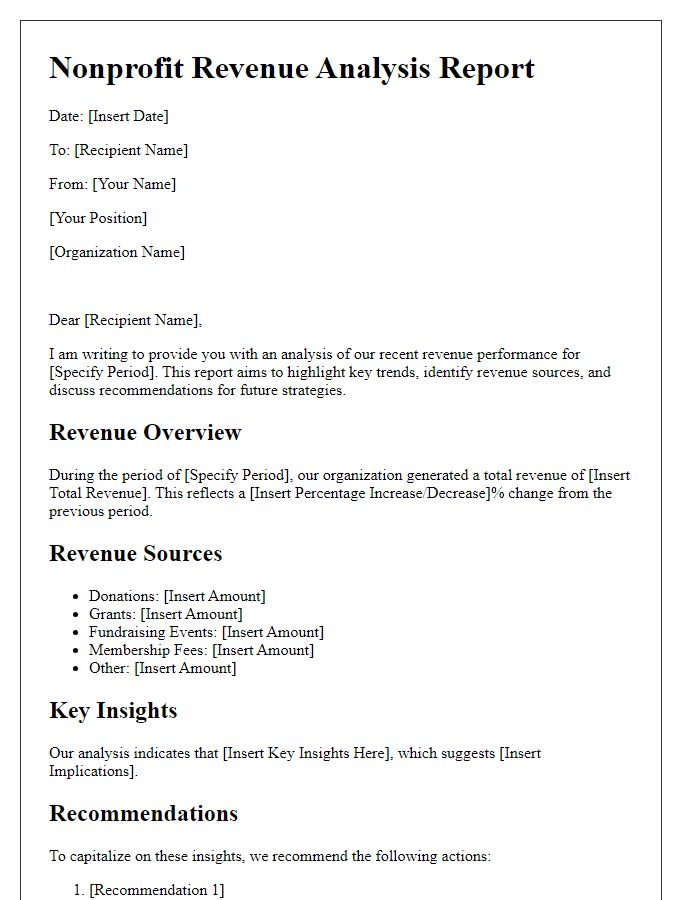 Letter template of nonprofit revenue analysis