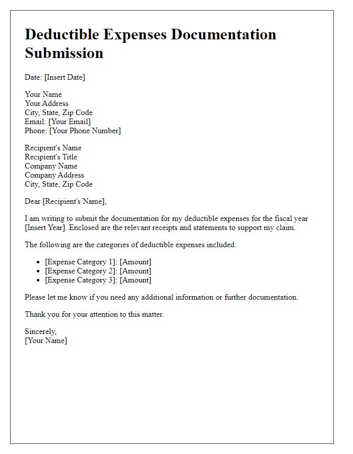 Letter template of deductible expenses documentation submission