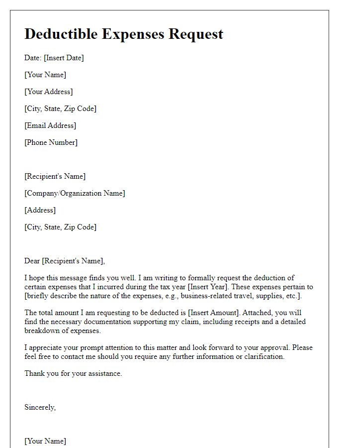 Letter template of deductible expenses request