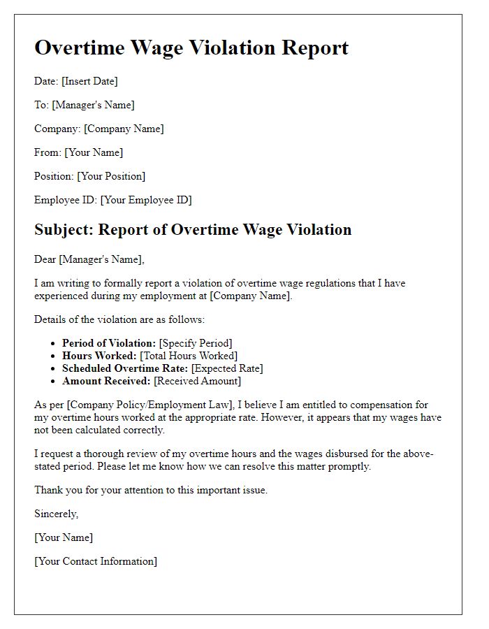 Letter template of overtime wage violation report.