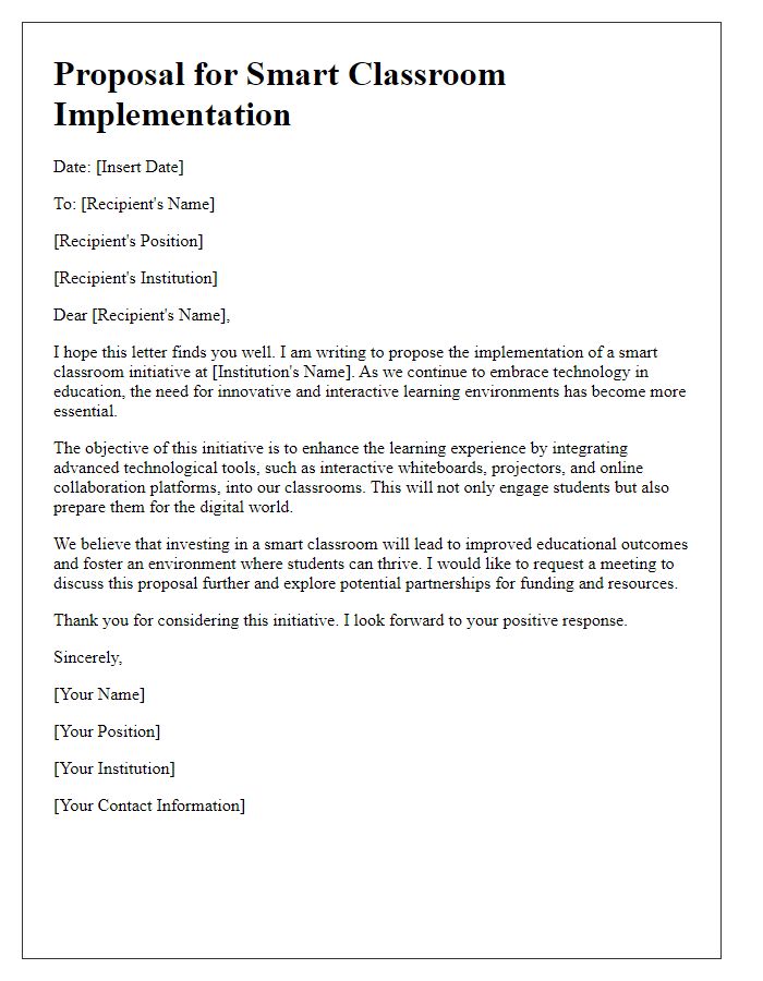 Letter template of initiative for smart classroom implementation