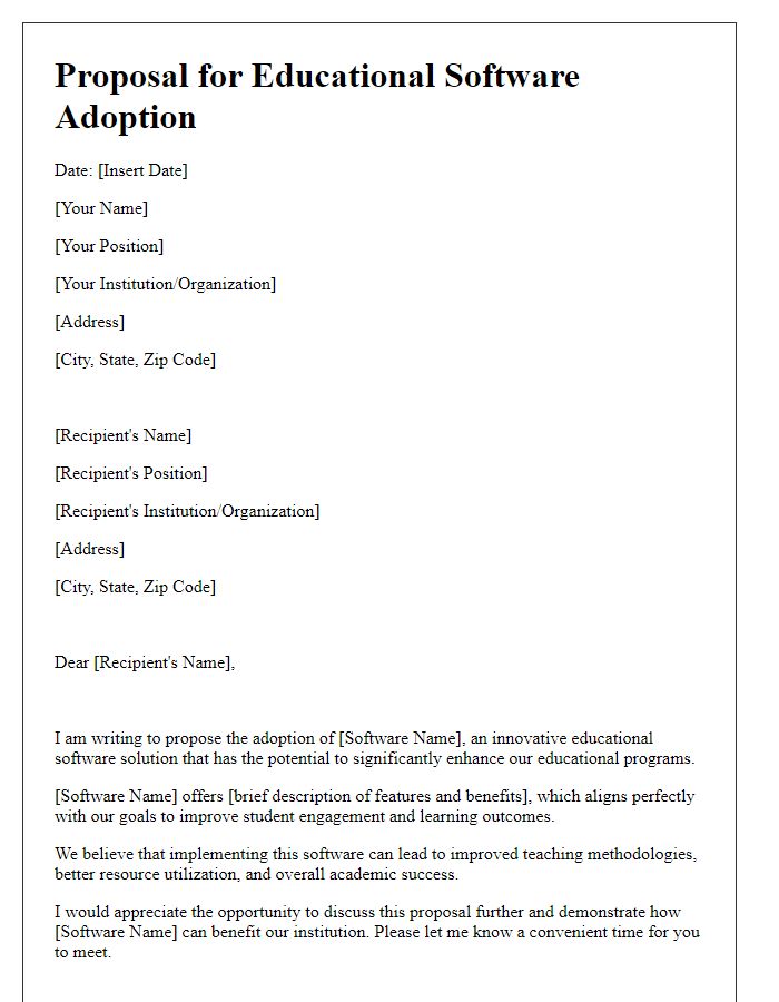 Letter template of proposal for educational software adoption