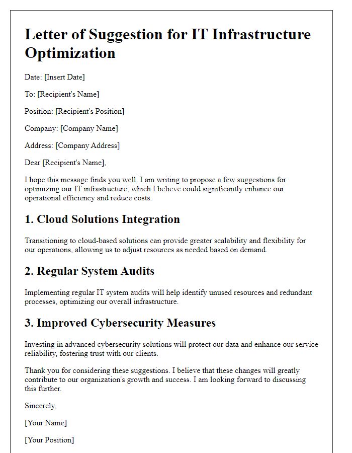 Letter template of suggestion for IT infrastructure optimization