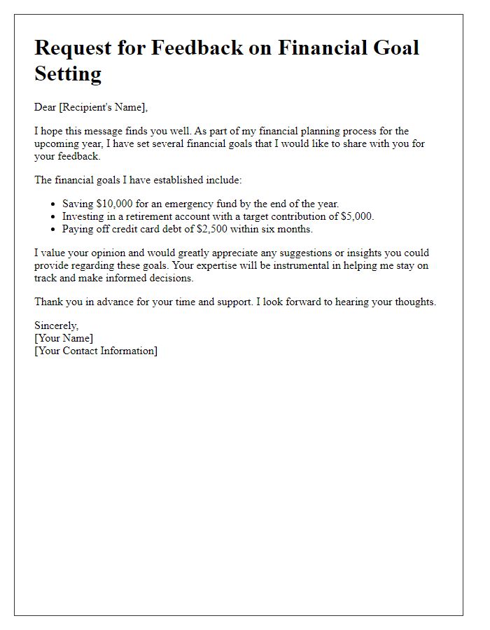 Letter template of financial goal setting feedback request