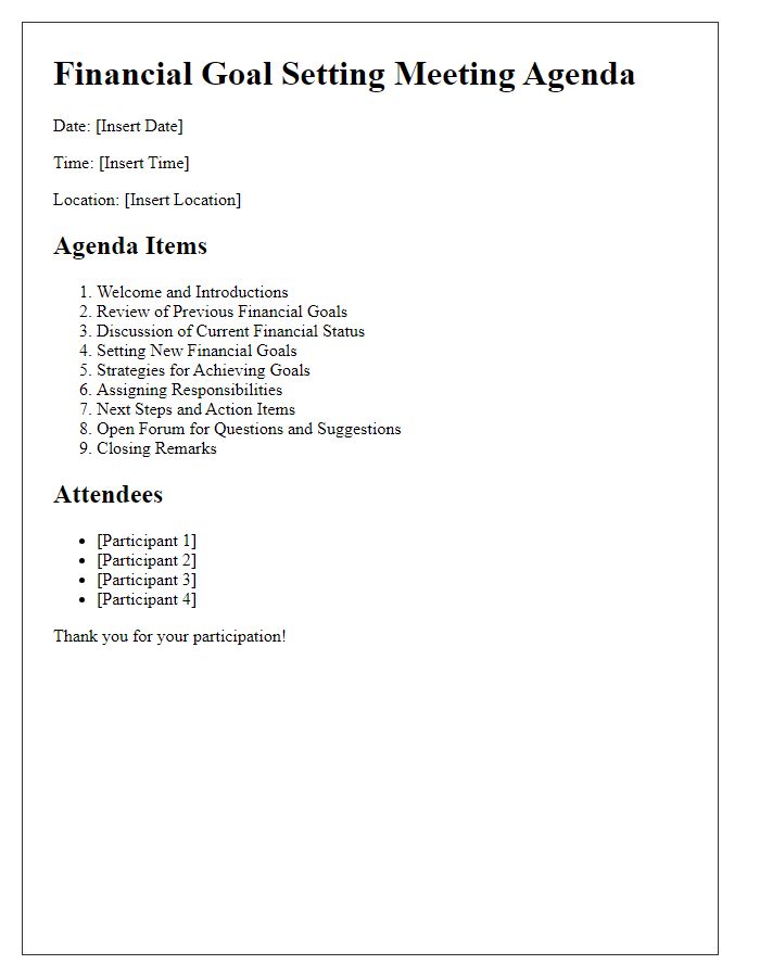 Letter template of financial goal setting meeting agenda