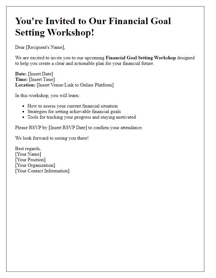 Letter template of financial goal setting workshop invitation