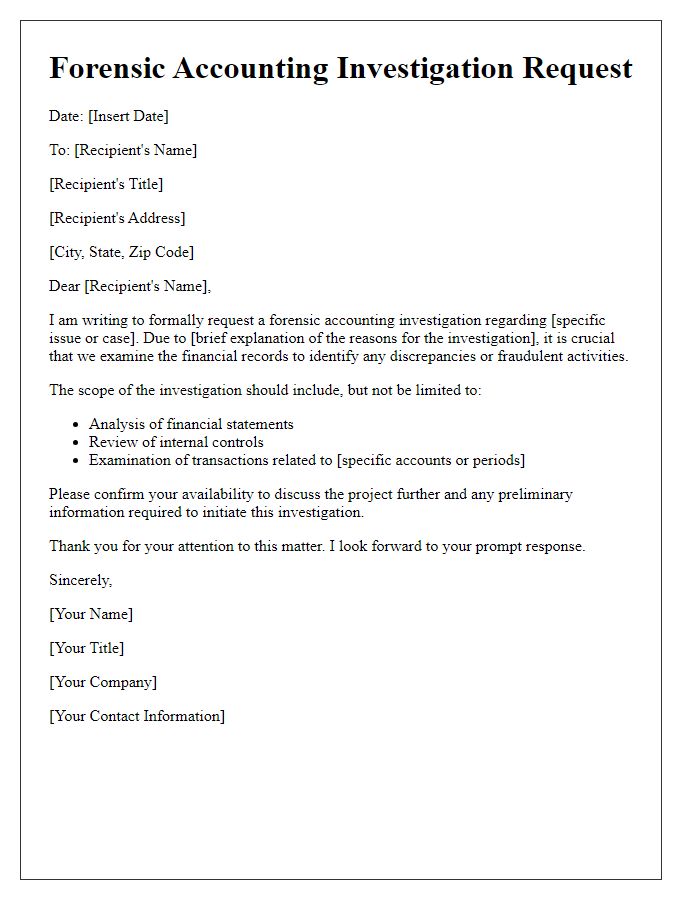 Letter template of forensic accounting investigation request