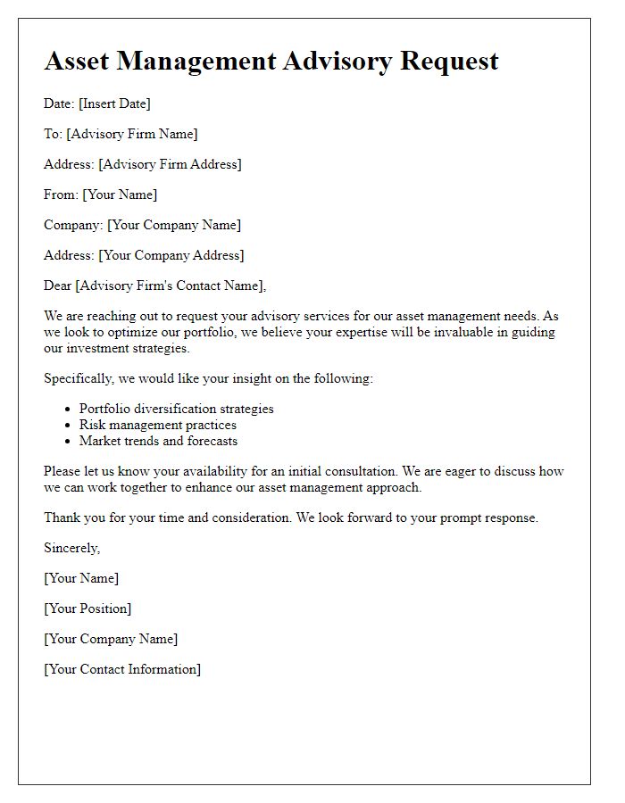 Letter template of asset management advisory request
