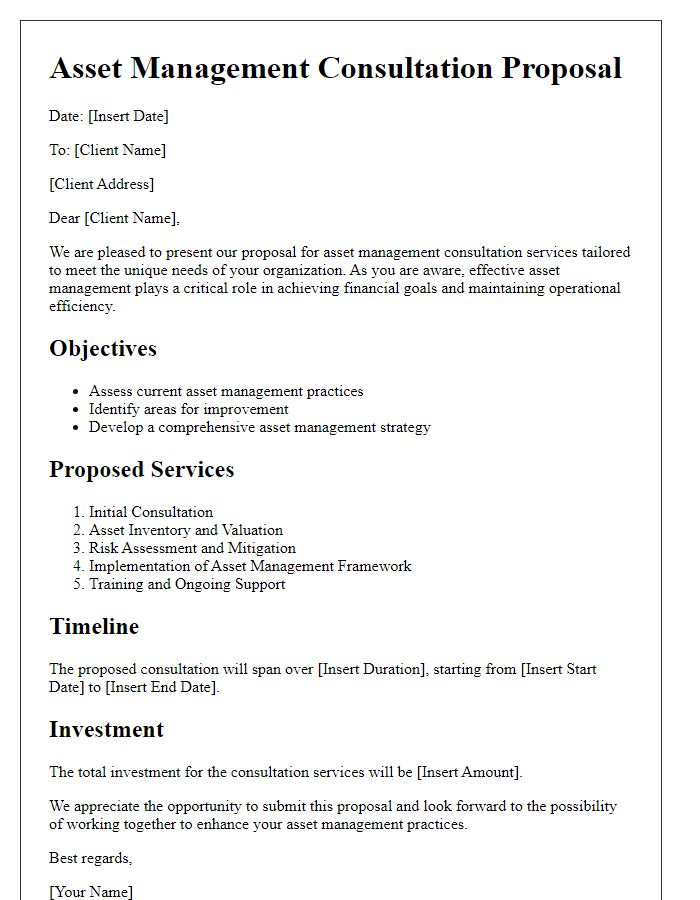 Letter template of asset management consultation proposal