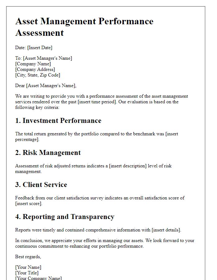 Letter template of asset management performance assessment