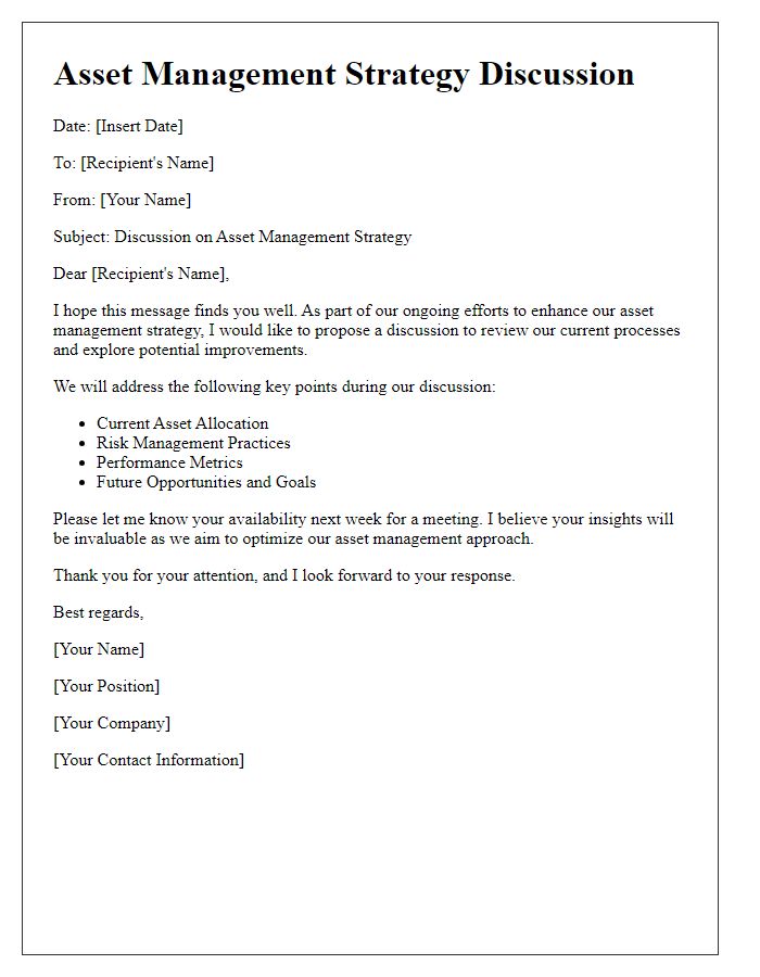 Letter template of asset management strategy discussion