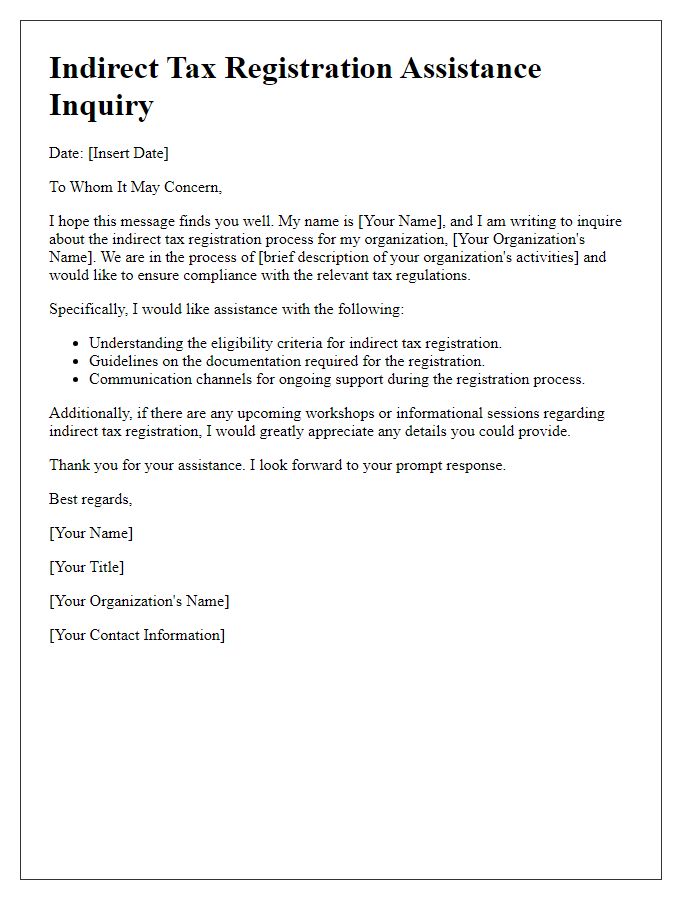 Letter template of indirect tax registration assistance inquiry