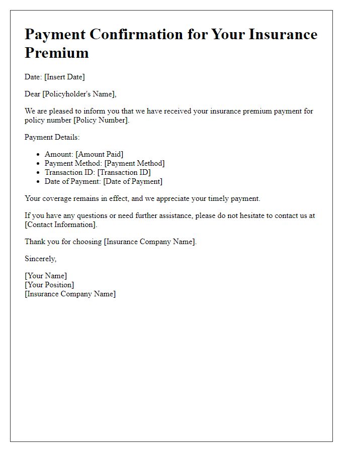 Letter template of insurance premium payment confirmation