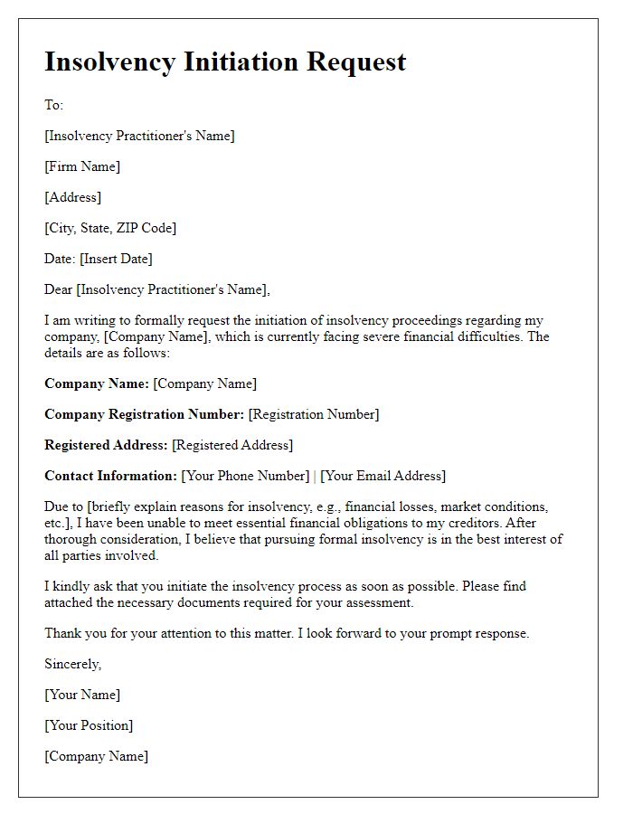 Letter template of formal insolvency initiation request