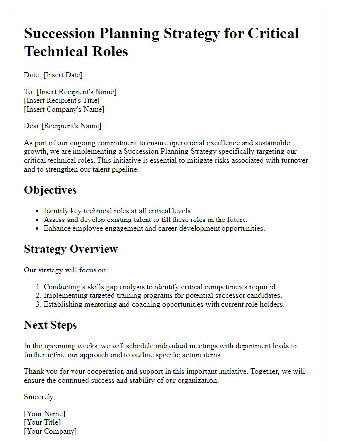 Letter template of succession planning strategy for critical technical roles