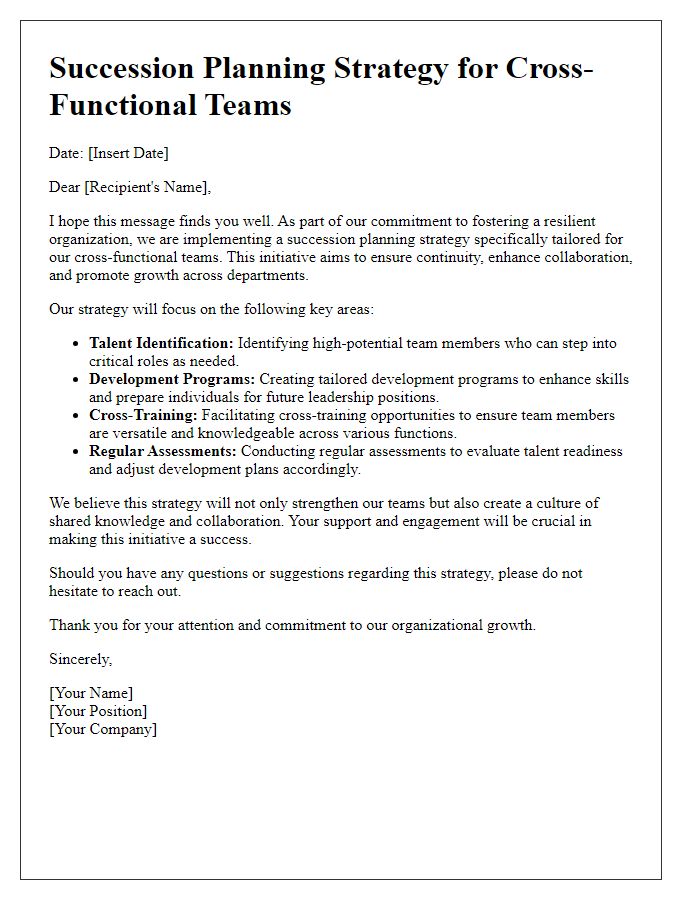 Letter template of succession planning strategy for cross-functional teams