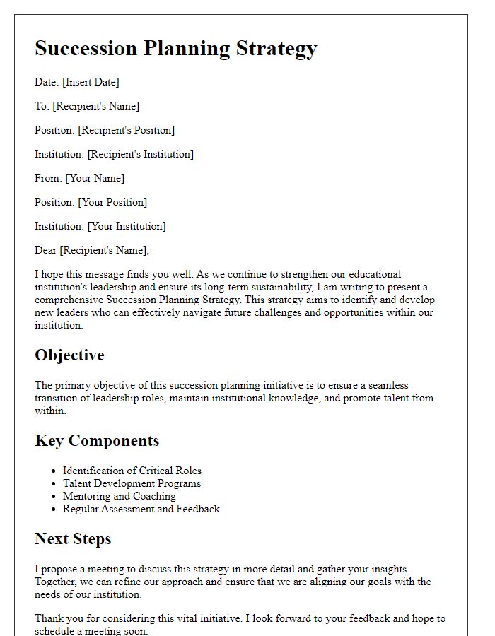 Letter template of succession planning strategy for educational institutions