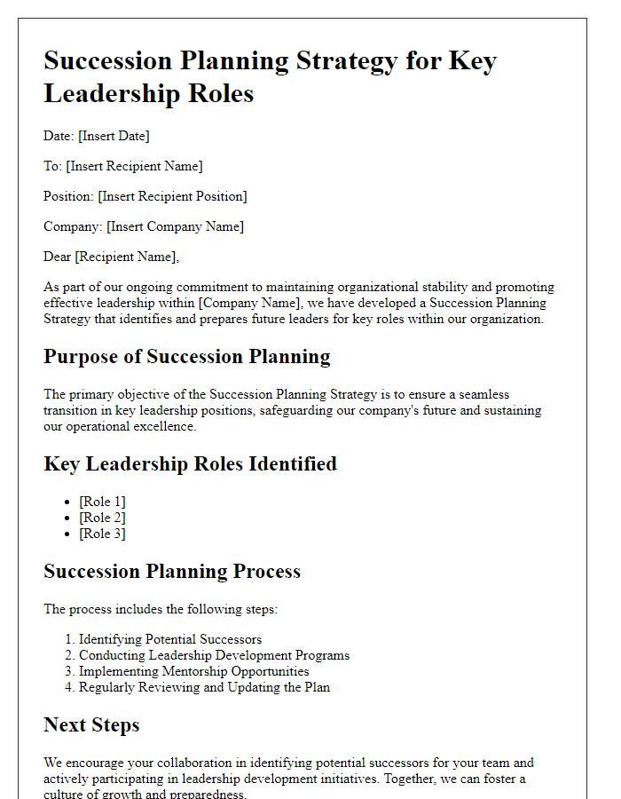 Letter template of succession planning strategy for key leadership roles