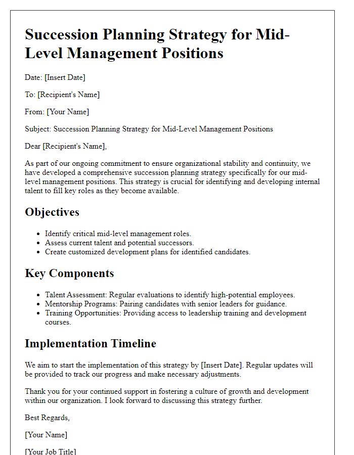 Letter template of succession planning strategy for mid-level management positions