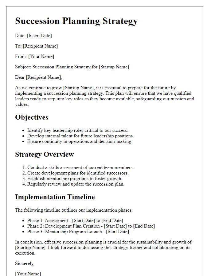 Letter template of succession planning strategy for startups