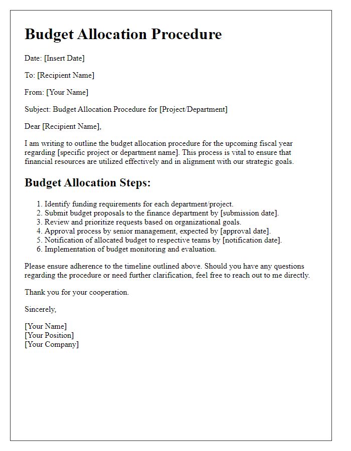 Letter template of budget allocation procedure