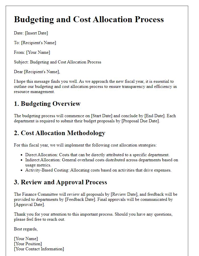 Letter template of budgeting and cost allocation process