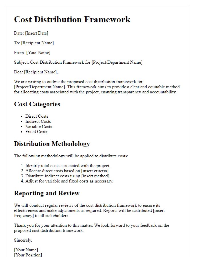 Letter template of cost distribution framework