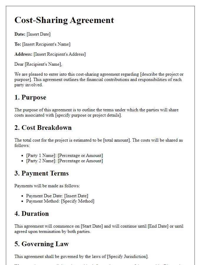 Letter template of cost-sharing agreement