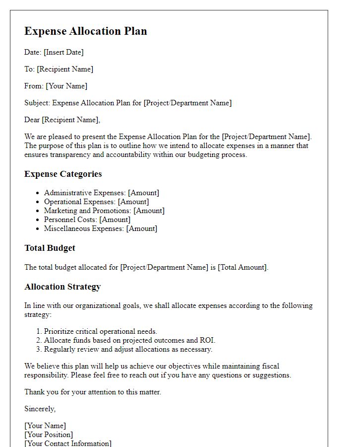 Letter template of expense allocation plan