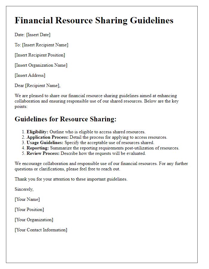 Letter template of financial resource sharing guidelines