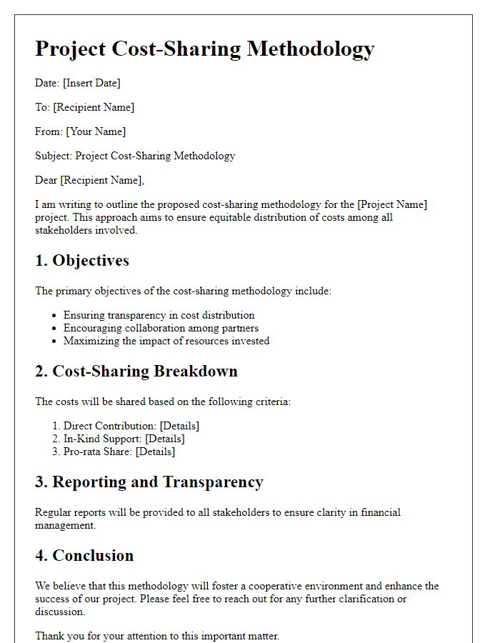 Letter template of project cost-sharing methodology