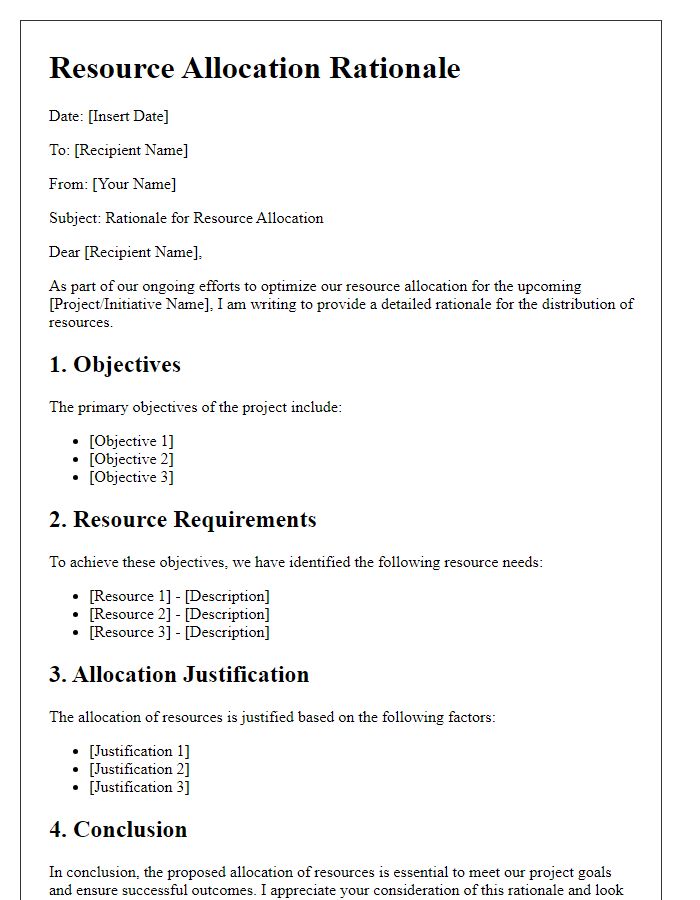 Letter template of resource allocation rationale