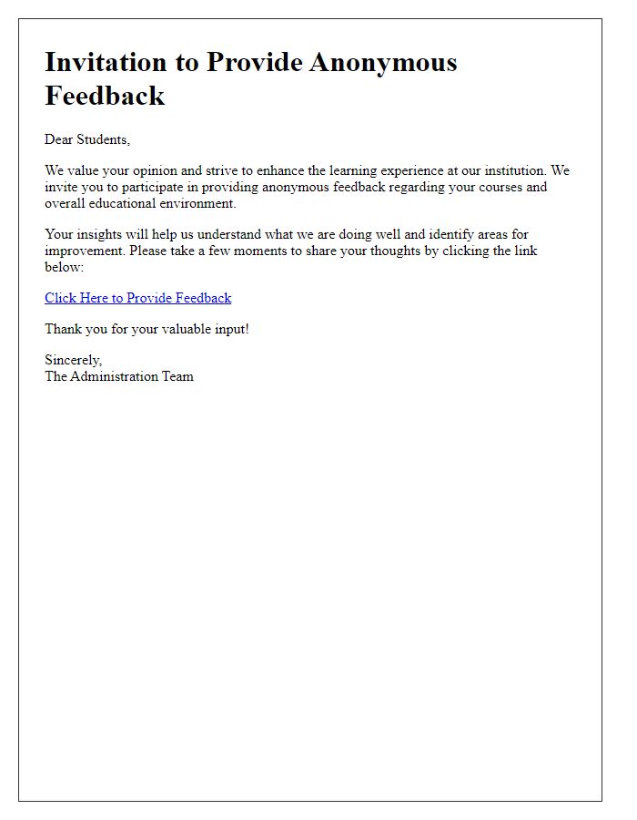 Letter template of Anonymous Student Feedback Invitation