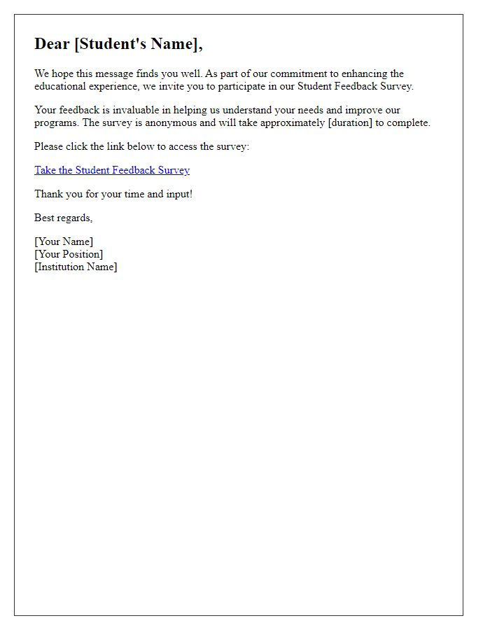 Letter template of Student Feedback Survey Invitation