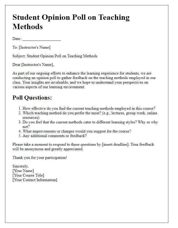 Letter template of Student Opinion Poll on Teaching Methods