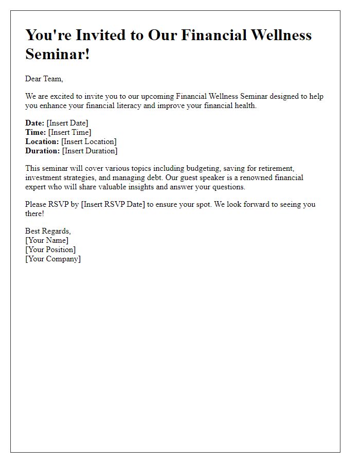 Letter template of financial wellness seminar invitation for employees