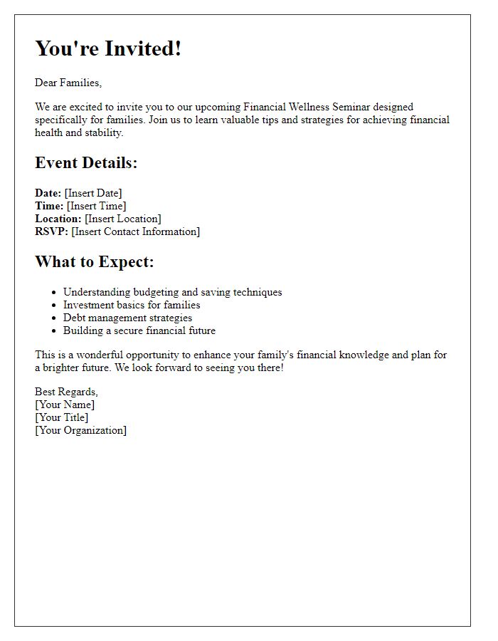 Letter template of financial wellness seminar invitation for families