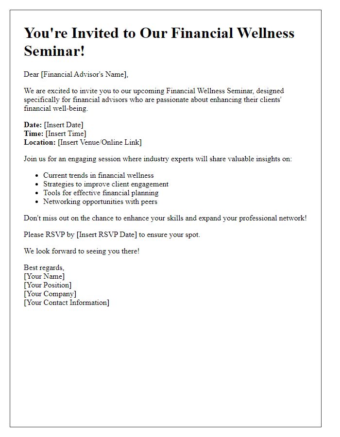 Letter template of financial wellness seminar invitation for financial advisors