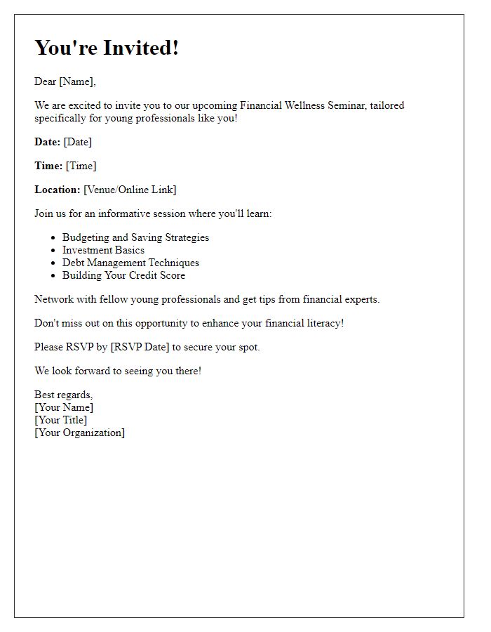 Letter template of financial wellness seminar invitation for young professionals