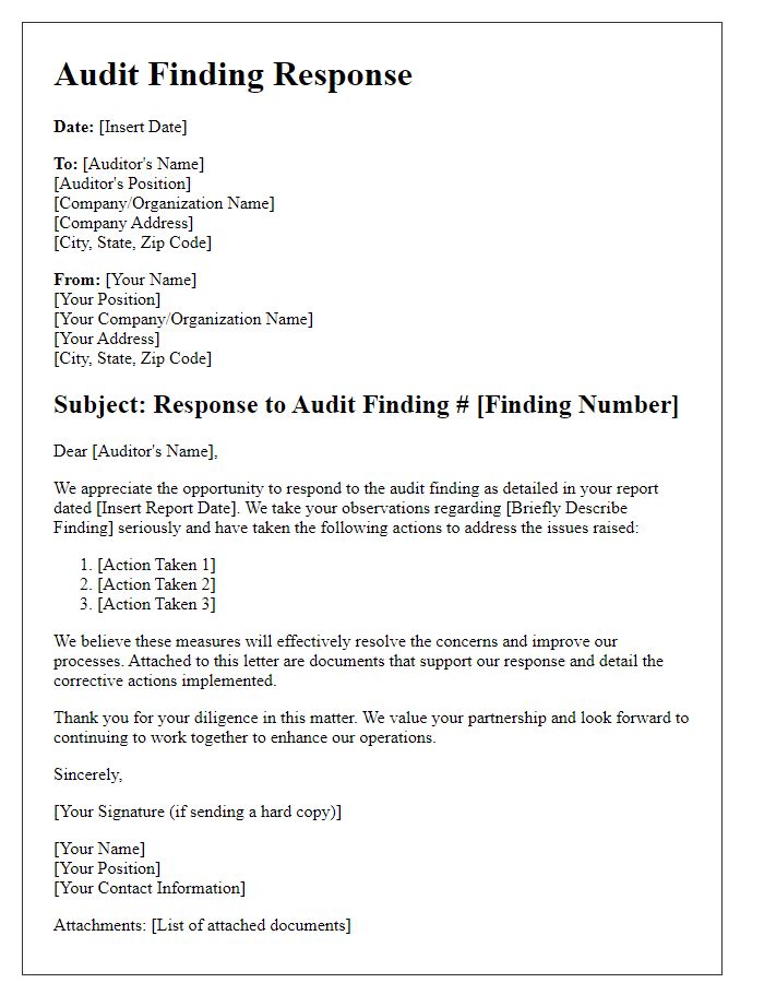 Letter template of audit finding response