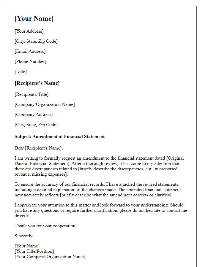 Letter template of financial statement amendment