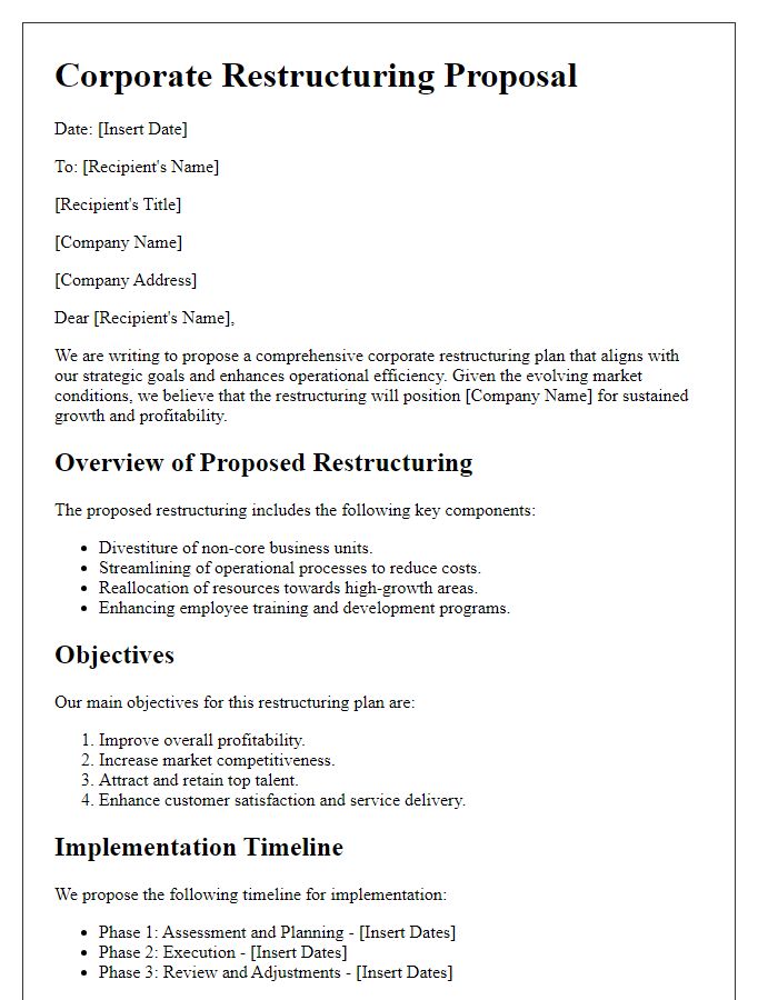 Letter template of corporate restructuring proposal