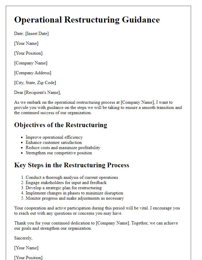 Letter template of operational restructuring guidance