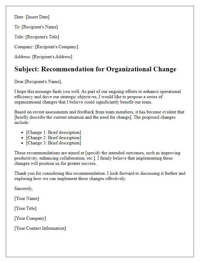 Letter template of organizational change recommendation