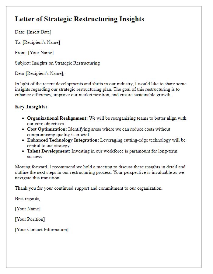 Letter template of strategic restructuring insights